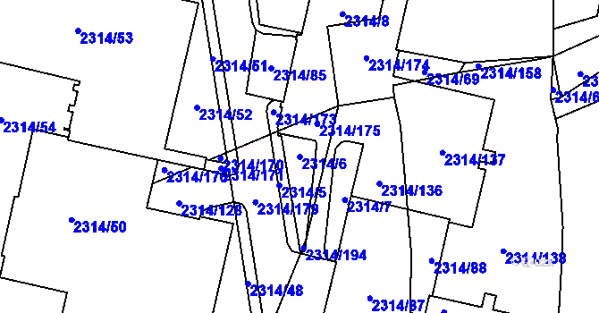Parcela st. 2314/6 v KÚ Řečkovice, Katastrální mapa