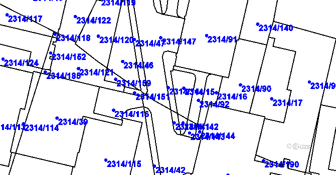 Parcela st. 2314/14 v KÚ Řečkovice, Katastrální mapa