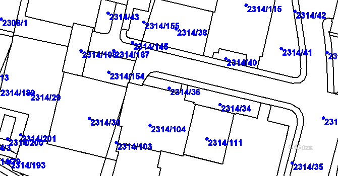 Parcela st. 2314/36 v KÚ Řečkovice, Katastrální mapa