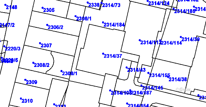 Parcela st. 2314/37 v KÚ Řečkovice, Katastrální mapa