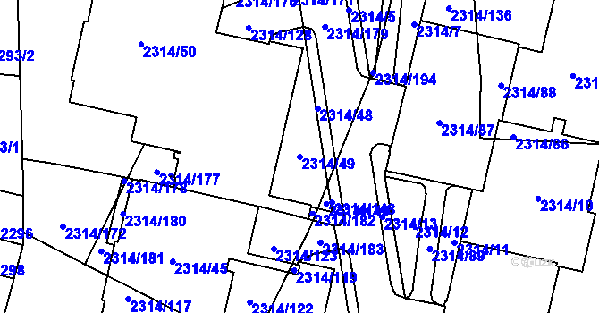 Parcela st. 2314/49 v KÚ Řečkovice, Katastrální mapa