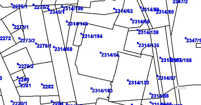 Parcela st. 2314/55 v KÚ Řečkovice, Katastrální mapa