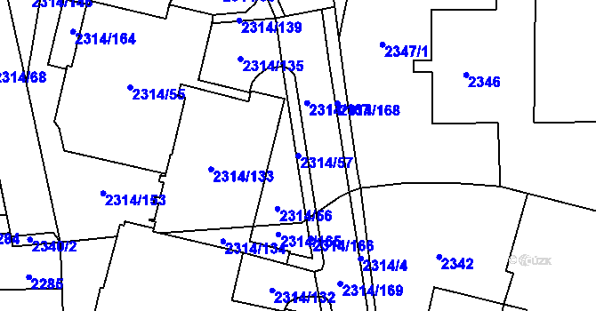 Parcela st. 2314/57 v KÚ Řečkovice, Katastrální mapa