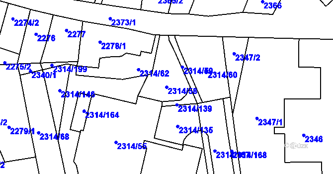 Parcela st. 2314/58 v KÚ Řečkovice, Katastrální mapa
