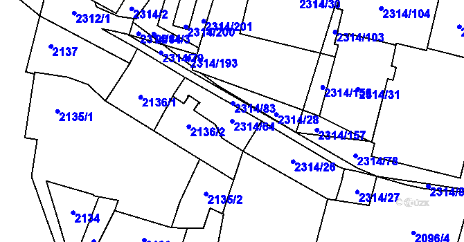 Parcela st. 2314/64 v KÚ Řečkovice, Katastrální mapa