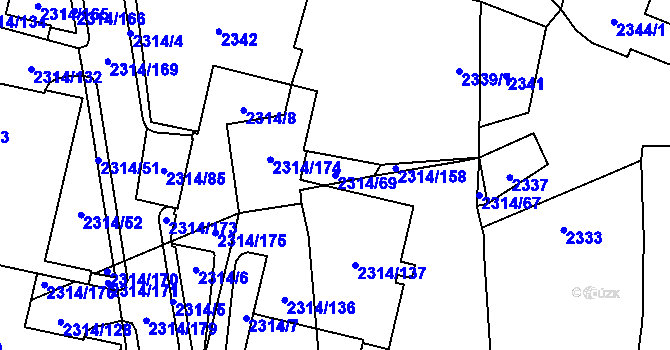 Parcela st. 2314/69 v KÚ Řečkovice, Katastrální mapa