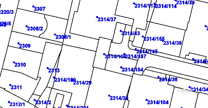 Parcela st. 2314/108 v KÚ Řečkovice, Katastrální mapa