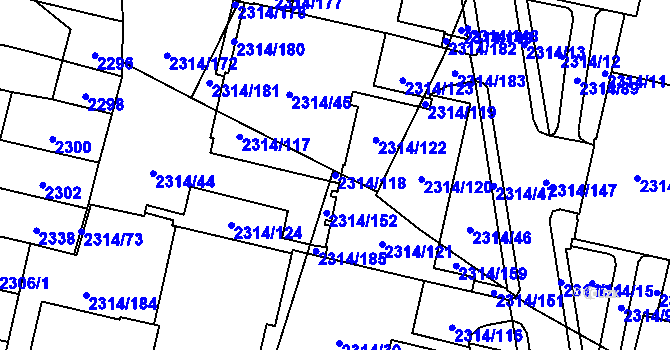 Parcela st. 2314/118 v KÚ Řečkovice, Katastrální mapa