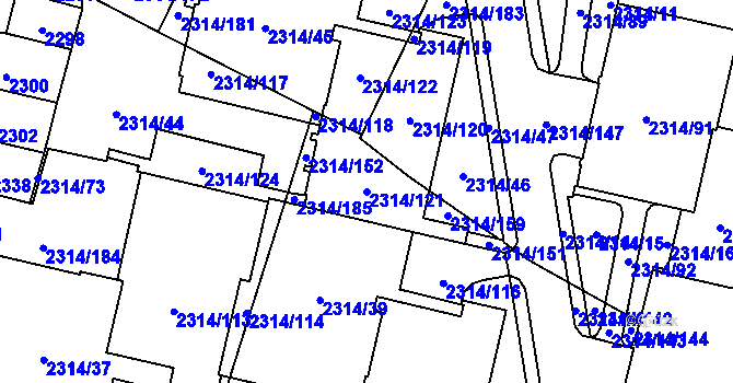 Parcela st. 2314/121 v KÚ Řečkovice, Katastrální mapa