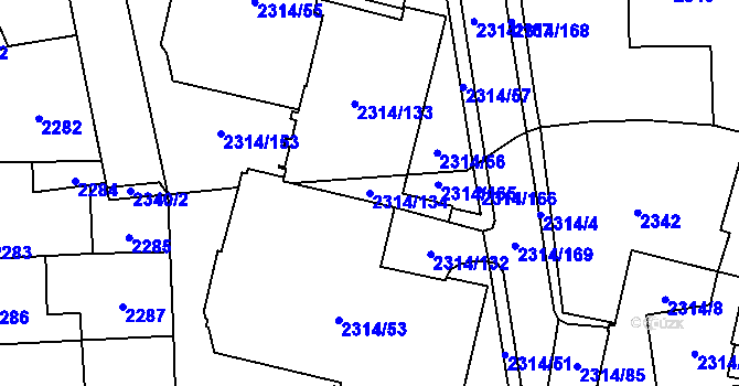 Parcela st. 2314/134 v KÚ Řečkovice, Katastrální mapa
