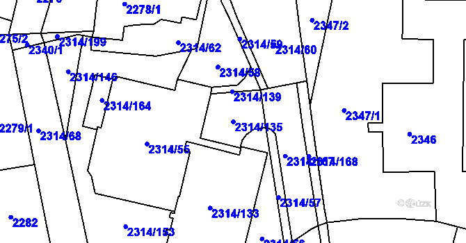 Parcela st. 2314/135 v KÚ Řečkovice, Katastrální mapa