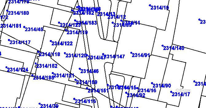 Parcela st. 2314/147 v KÚ Řečkovice, Katastrální mapa