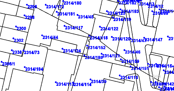 Parcela st. 2314/152 v KÚ Řečkovice, Katastrální mapa