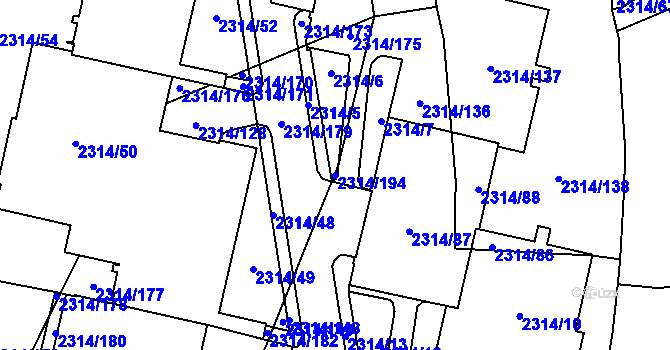 Parcela st. 2314/194 v KÚ Řečkovice, Katastrální mapa