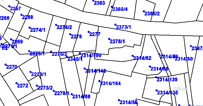 Parcela st. 2314/196 v KÚ Řečkovice, Katastrální mapa