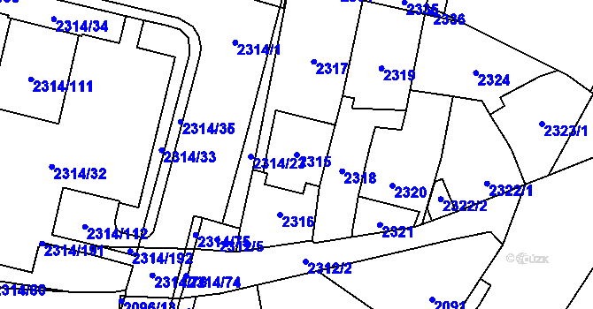 Parcela st. 2315 v KÚ Řečkovice, Katastrální mapa
