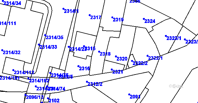 Parcela st. 2318 v KÚ Řečkovice, Katastrální mapa