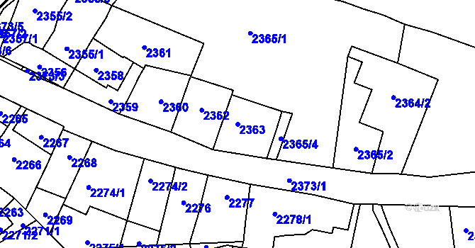 Parcela st. 2363 v KÚ Řečkovice, Katastrální mapa
