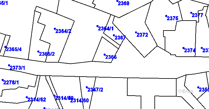 Parcela st. 2366 v KÚ Řečkovice, Katastrální mapa