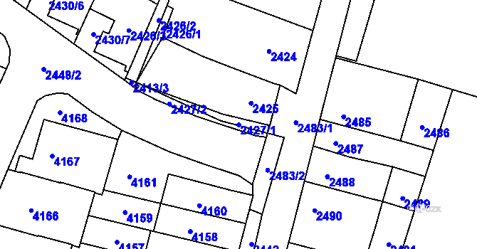 Parcela st. 2427/1 v KÚ Řečkovice, Katastrální mapa