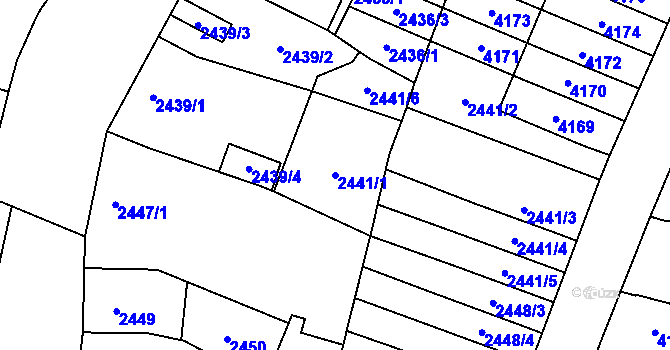 Parcela st. 2441/1 v KÚ Řečkovice, Katastrální mapa
