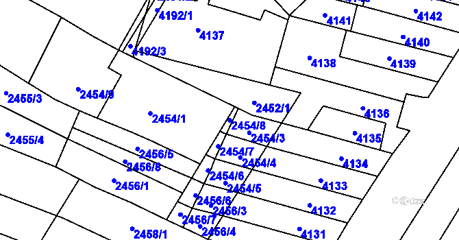 Parcela st. 2454/8 v KÚ Řečkovice, Katastrální mapa