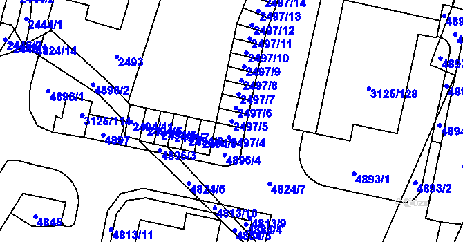 Parcela st. 2497/5 v KÚ Řečkovice, Katastrální mapa