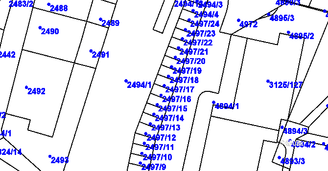 Parcela st. 2497/17 v KÚ Řečkovice, Katastrální mapa