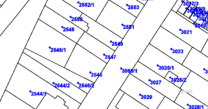Parcela st. 2547 v KÚ Řečkovice, Katastrální mapa