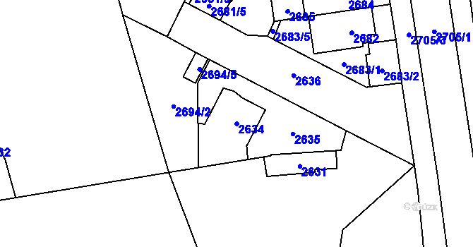 Parcela st. 2634 v KÚ Řečkovice, Katastrální mapa
