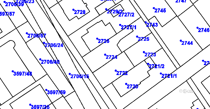 Parcela st. 2724 v KÚ Řečkovice, Katastrální mapa