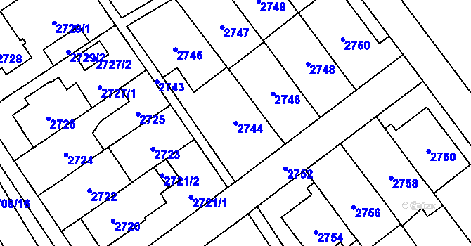 Parcela st. 2744 v KÚ Řečkovice, Katastrální mapa