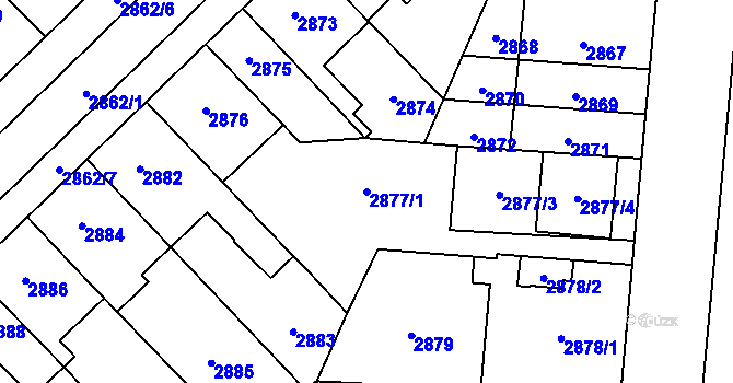 Parcela st. 2877/1 v KÚ Řečkovice, Katastrální mapa