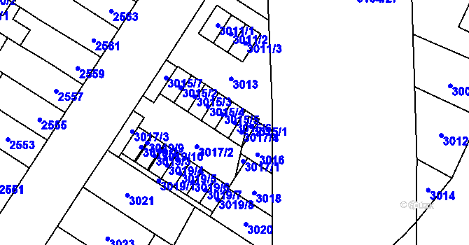 Parcela st. 3015/6 v KÚ Řečkovice, Katastrální mapa