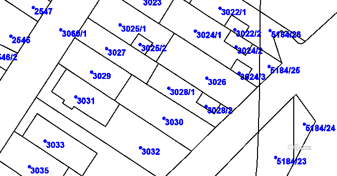 Parcela st. 3028/1 v KÚ Řečkovice, Katastrální mapa