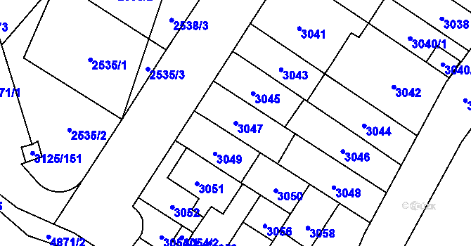 Parcela st. 3047 v KÚ Řečkovice, Katastrální mapa