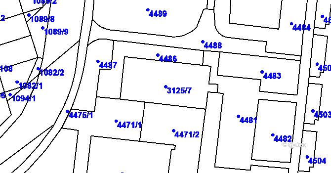 Parcela st. 3125/7 v KÚ Řečkovice, Katastrální mapa