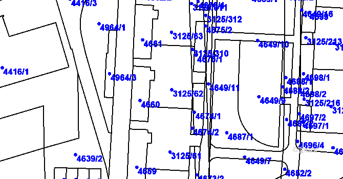 Parcela st. 3125/62 v KÚ Řečkovice, Katastrální mapa