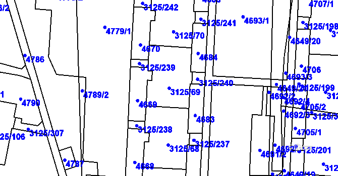 Parcela st. 3125/69 v KÚ Řečkovice, Katastrální mapa