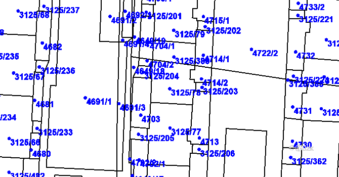 Parcela st. 3125/78 v KÚ Řečkovice, Katastrální mapa