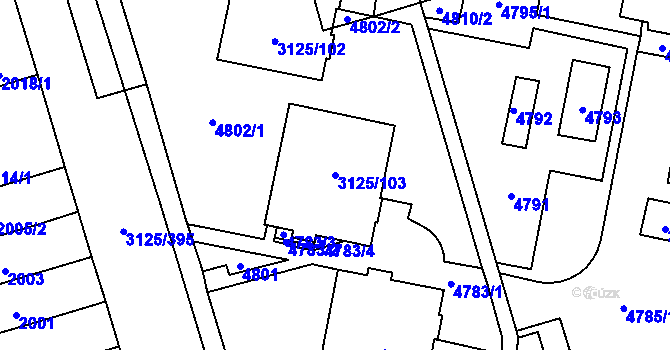 Parcela st. 3125/103 v KÚ Řečkovice, Katastrální mapa