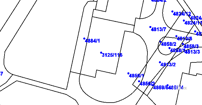 Parcela st. 3125/116 v KÚ Řečkovice, Katastrální mapa