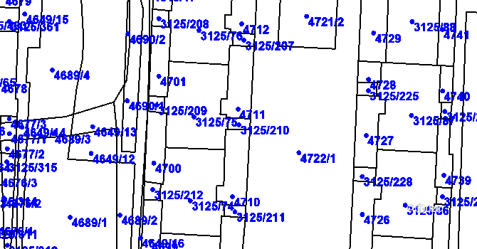 Parcela st. 3125/210 v KÚ Řečkovice, Katastrální mapa