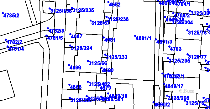 Parcela st. 3125/233 v KÚ Řečkovice, Katastrální mapa