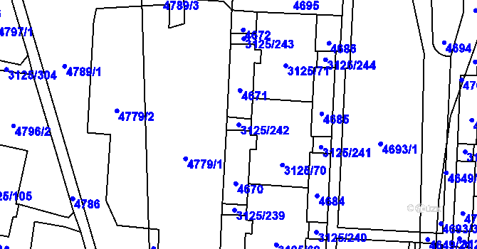 Parcela st. 3125/242 v KÚ Řečkovice, Katastrální mapa