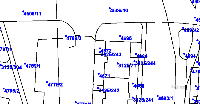 Parcela st. 3125/243 v KÚ Řečkovice, Katastrální mapa