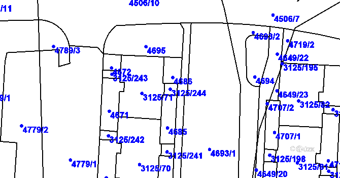 Parcela st. 3125/244 v KÚ Řečkovice, Katastrální mapa