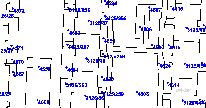 Parcela st. 3125/258 v KÚ Řečkovice, Katastrální mapa