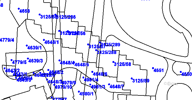 Parcela st. 3125/288 v KÚ Řečkovice, Katastrální mapa