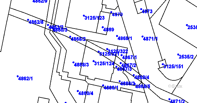 Parcela st. 3125/321 v KÚ Řečkovice, Katastrální mapa